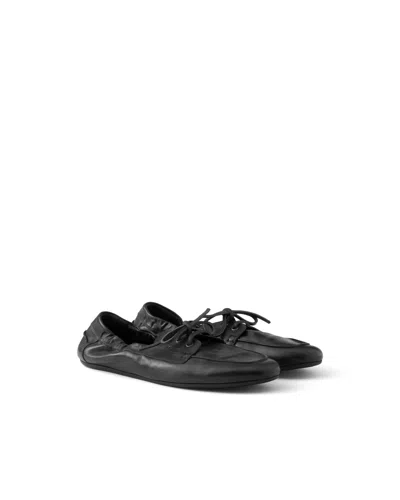 Prada Shuffle Antiqued Leather Laced Shoes In Black