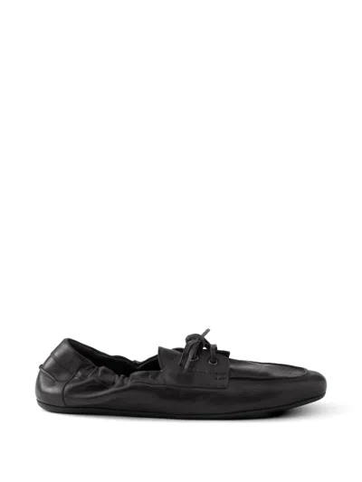 Prada Shuffle Antiqued Leather Laced Shoes In Black
