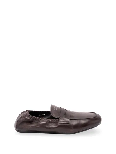 Prada Shuffle Antiqued Leather Loafers In Brown