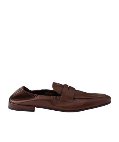 Prada Shuffle Antiqued Leather Loafers In Brown