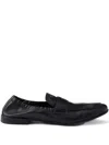 Prada Shuffle Antiqued Screen-printed-logo Loafers In Black