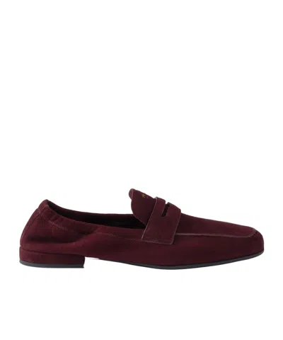 Prada Shuffle Antiqued Suede Loafers In Red