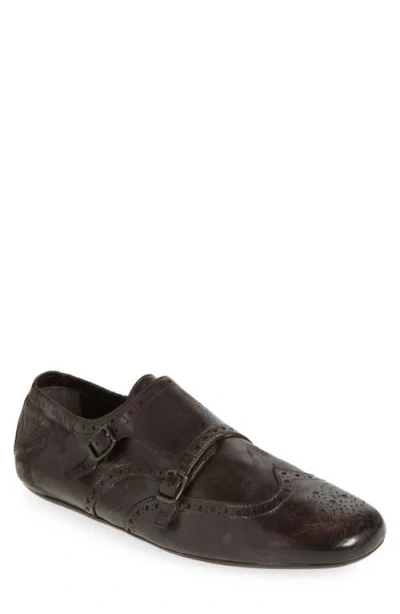 Prada Shuffle Double Monk Strap Shoe In Ebano