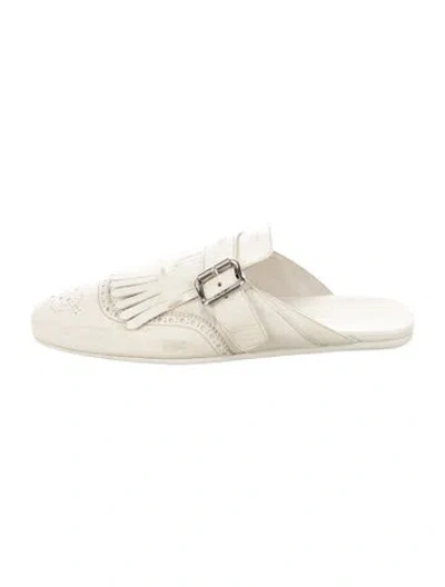 Pre-owned Prada Shuffle Fringed Leather Mules In Neutral