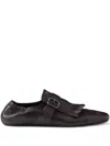 Prada Shuffle Fringed Monk Strap Shoes In Brown