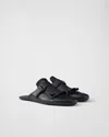 Prada Shuffle Antiqued Leather Mules With Buckled Strap And Fringe In Black