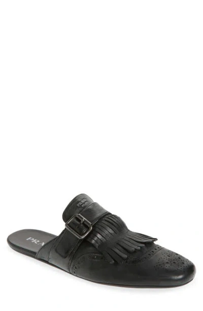 Prada Shuffle Kiltie Loafer Mule In Nero