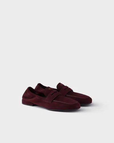 PRADA SHUFFLE ANTIQUED SUEDE LOAFERS