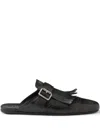 Prada Shuffle Fringed Calf Leather Mules In Black
