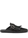 Prada Shuffle Fringed Calf Leather Mules In Black