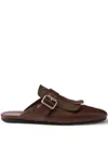 Prada Cognac Leather Shuffle Fringed Mules In Brown