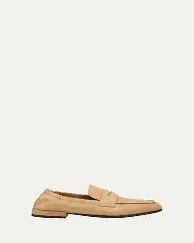 Prada Shuffle Nubuck Leather Penny Loafers In Brown