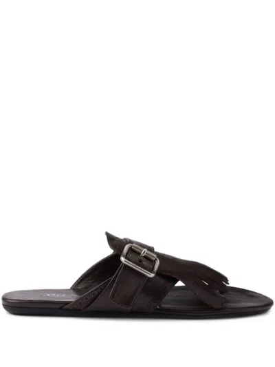 Prada Leather Thong Slippers Buckle Detail