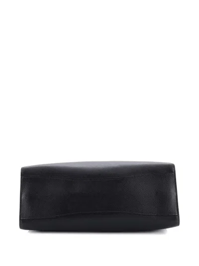 Pre-owned Prada Side Pleat Saffiano Leather Large Tote Bag In Black