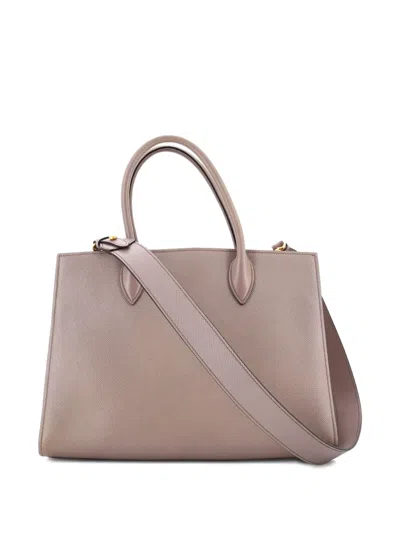 Pre-owned Prada Side Pleat Saffiano Leather Large Tote Bag In Gray