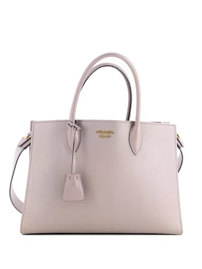 Pre-owned Prada Side Pleat Saffiano Leather Large Tote Bag In Gray