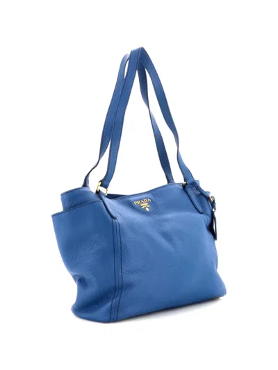 Pre-owned Prada Side Pocket Convertible Vitello Daino Large Tote Bag In Blue