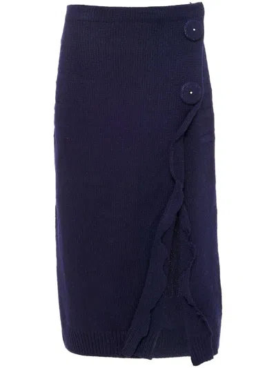 Prada Side-split Wool-cashmere Skirt In Blue