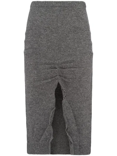 Prada Wool And Cashmere Skirt With Split In Grey