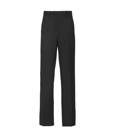 Prada Side-stripe Pressed-crease Wide Trousers In Black