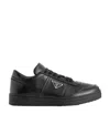 Prada Side Triangular Logo Low-cut Laced Casual Sneakers In Black