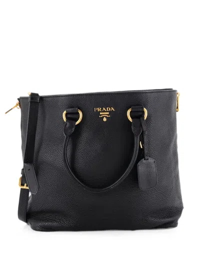Pre-owned Prada Side Zip Convertible Vitello Daino Large Tote Bag In Black