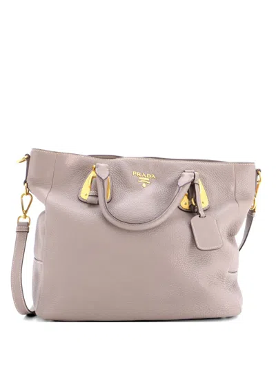 Pre-owned Prada Side Zip Convertible Vitello Daino Large Tote Bag In Gray
