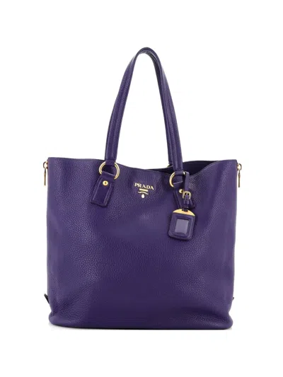 Pre-owned Prada Side Zip Shopper Vitello Daino Large Tote Bag In Purple