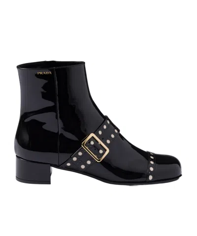 Prada Side Zipper Short Boots In Black