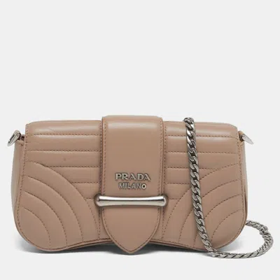 Pre-owned Prada Sidonie Beige Leather Flap Chain Crossbody Bag In Sand