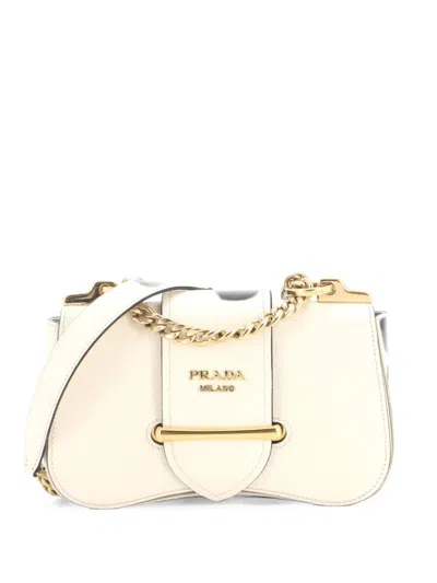 Pre-owned Prada Sidonie Chain Saffiano Leather Medium Shoulder Bag In Neutrals