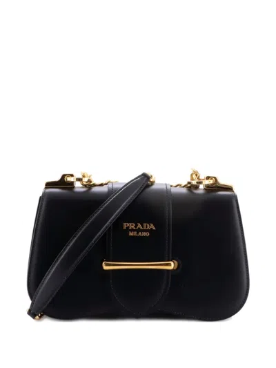 Pre-owned Prada Sidonie Chain Shoulder Bag City Calf Medium Crossbody Bag In Black