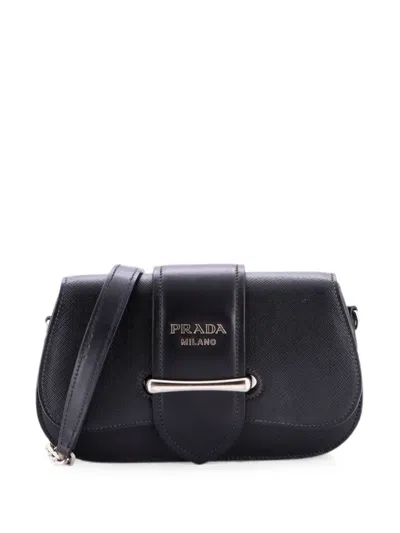 Pre-owned Prada Sidonie City Calf With Saffiano Mini Shoulder Bag In Black