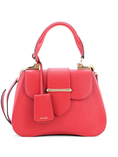 Pre-owned Prada Sidonie Top Handle Bag Saffiano Leather Large Satchel In Red