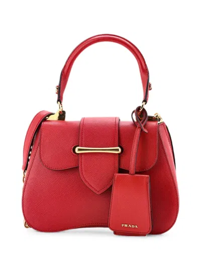Pre-owned Prada Sidonie Top Handle Bag Saffiano Leather Small Satchel In Red