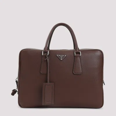Prada Sienna Leather Work Bag In Brown