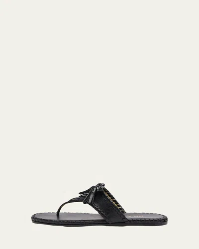 Prada Sienna Threaded Leather Thong Sandals In Black