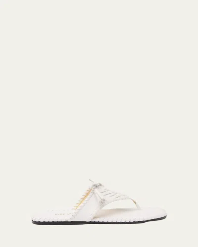 Prada Sienna Threaded Leather Thong Sandals In White