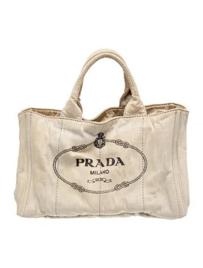 Pre-owned Prada Signature Canvas Tote Medium In Neutral