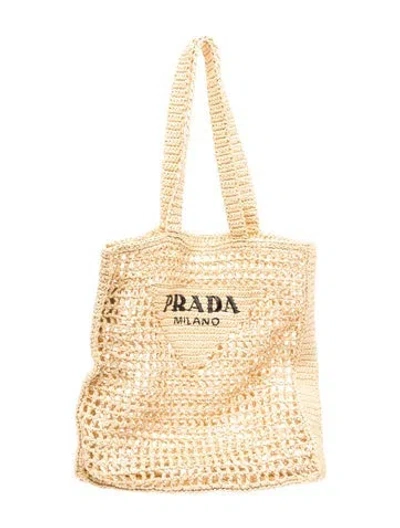 Pre-owned Prada Signature Crochet Raffia Tote Bag In Neutral