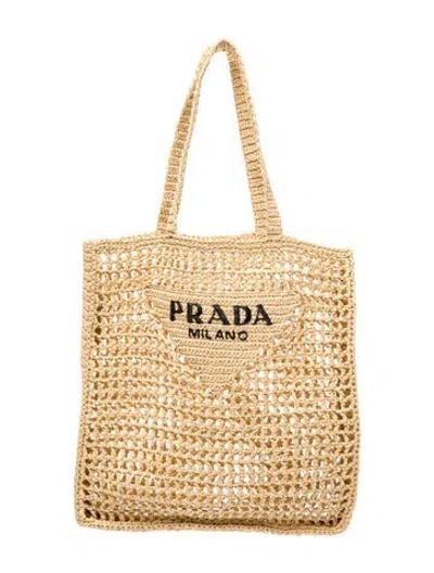 Pre-owned Prada Signature Crochet Tote In Neutral