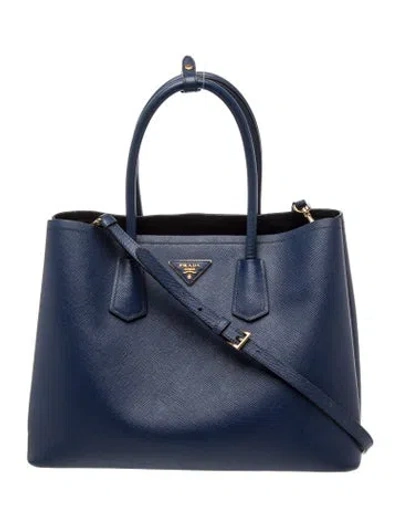 Pre-owned Prada Signature Cuir Double Tote Medium In Blue