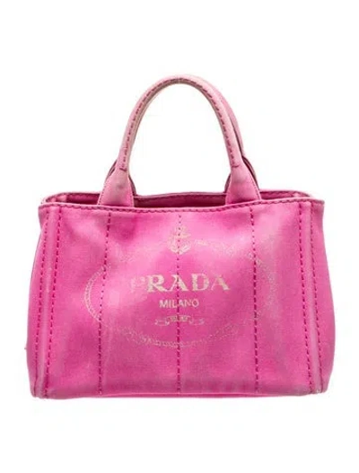 Pre-owned Prada Signature Enameled Metal Triangle Top Handle Bag In Pink