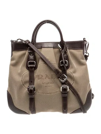 Pre-owned Prada Signature Jacquard Logo Tote In Neutral