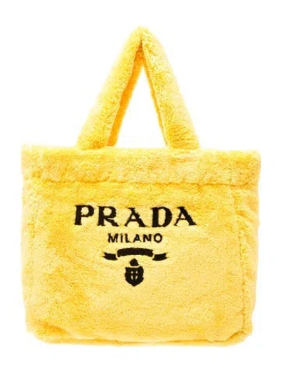 Pre-owned Prada Signature Large Terry Tote In Yellow