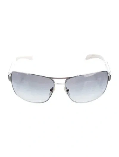 Pre-owned Prada Signature Logo Aviator Sunglasses In White