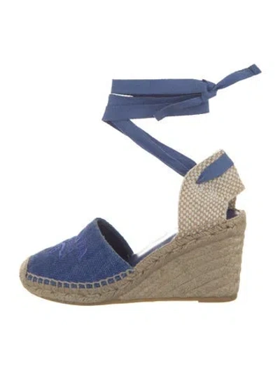 Pre-owned Prada Signature Logo Canvas D'orsay Pumps In Blue