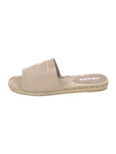 Pre-owned Prada Signature Logo Canvas Espadrilles In Neutrals