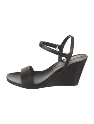 Pre-owned Prada Signature Logo Canvas Sandals In Black