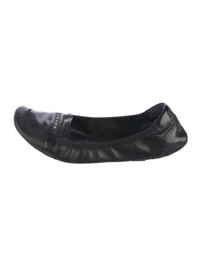 Pre-owned Prada Signature Logo Leather Ballet Flats In Black